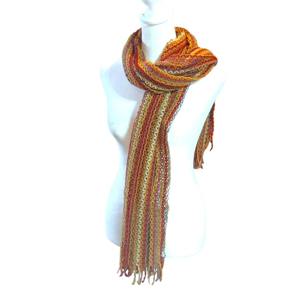 Missoni Multicolor Knit Scarf Wool Blend Fringe Striped Italy Designer Luxury - Picture 5 of 11
